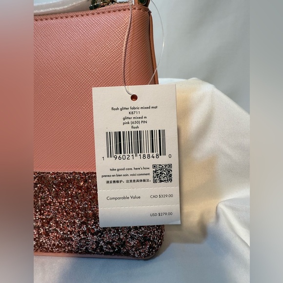 NWT Kate Spade New York Flash Glitter Fabric Mixed Material Bag Barbiecore Pink - Picture 5 of 10